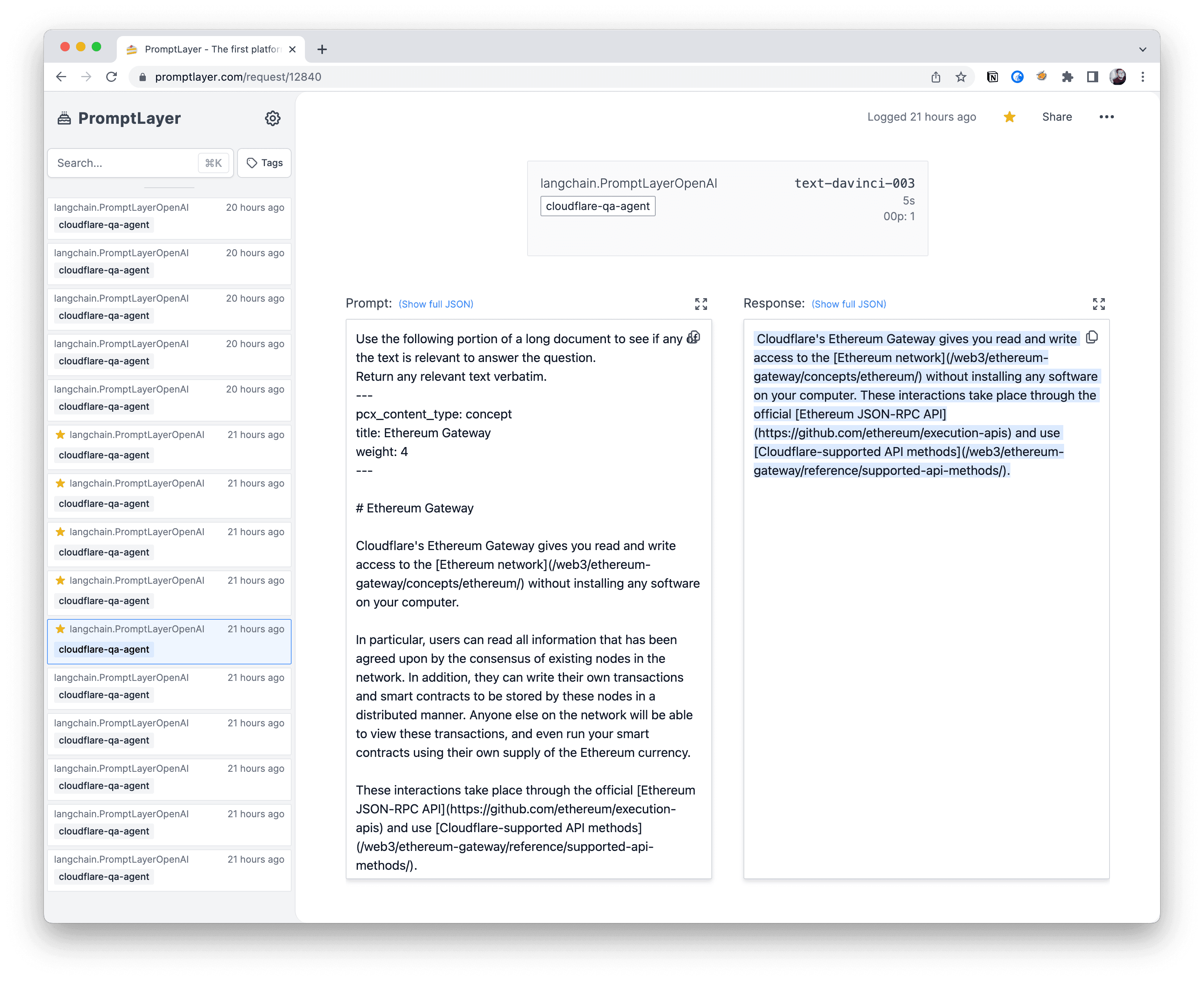PromptLayer Dashboard