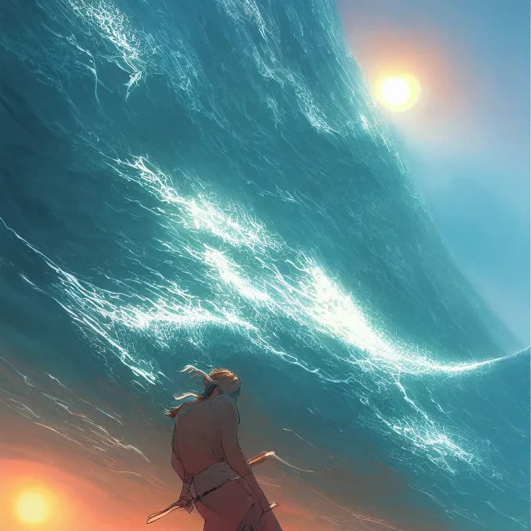 Stable Diffusion 2.1 PROMPT: ocean swells, by killian eng, by moebius