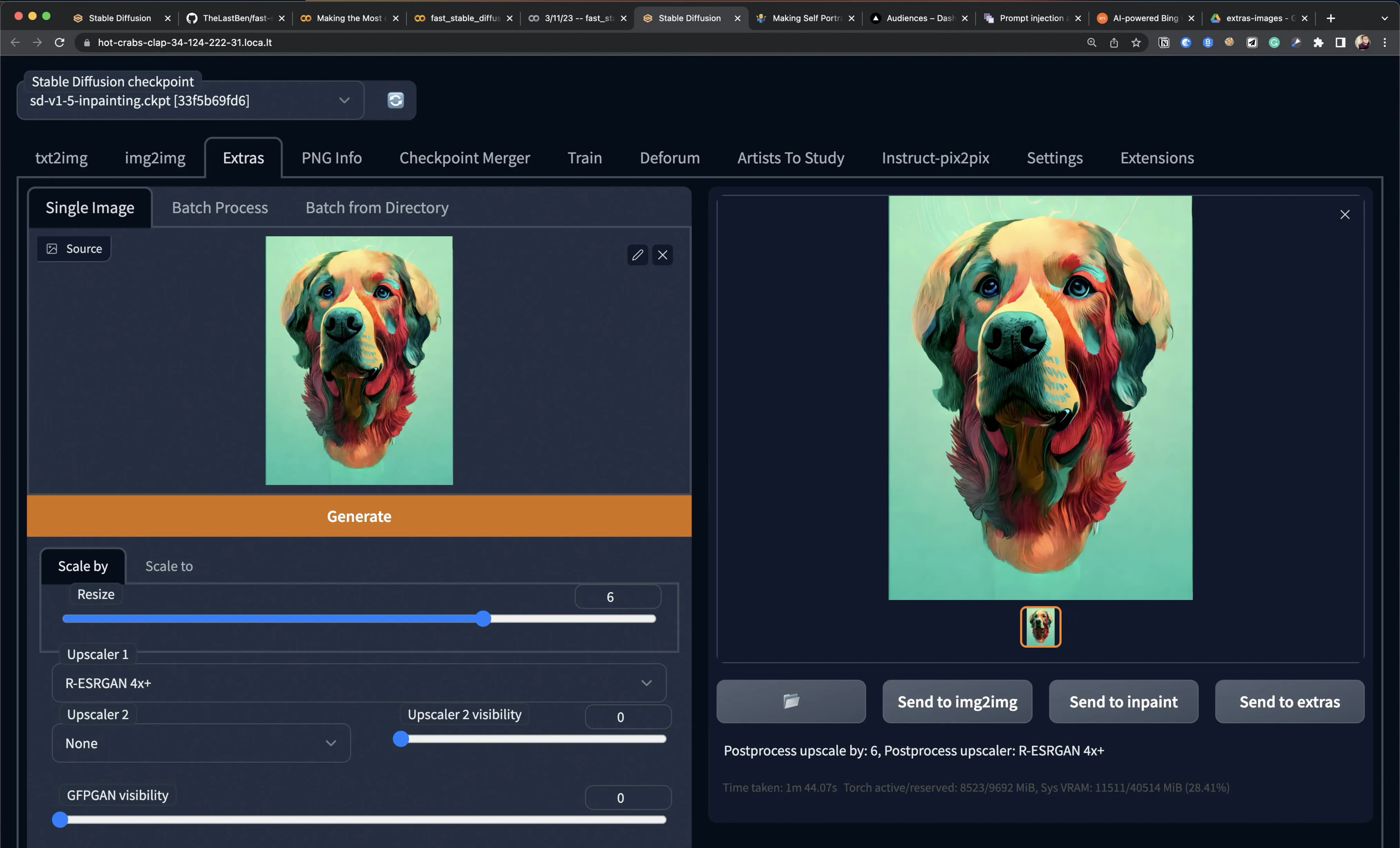 Example of Inpainting. The black on the left side was me selecting areas to re-generate. The right shows the results.